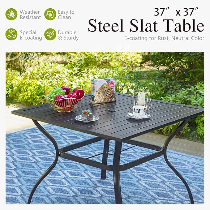 Sophia and William Outdoor Patio Dining Set for 4, Outdoor Table and Chairs, Removable Seat Cushions, Black 37" Patio Dining Table,Blue
