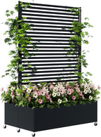 Double Metal Planter Box with Trellis Privacy Screen, Raised Garden Bed with by Sunnibety