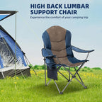 2 Pack Folding Camping Chairs for Adults - High Back Padded Outdoor Lawn Chairs with Lumbar Support & Cup Holder, 400lbs Heavy Duty Portable Camping Chairs Set (Blue & Brown, 2 PCS)