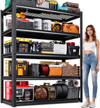 Garage Shelving-3000 lbs 5 Tier Storage Shelves,Adjustable Heavy Duty Metal Shelving Unit and Storage Large Wire Rack,Utility Steel Shelf for Warehouse Industrial Pantry Basement -78"x46"x20",Black