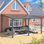 AECOJOY 14' x 12' Gazebo Outdoor Pergola, 12x14 Large Wall-Mounted Hard Top Lean to Metal Gazebo Shelter Pergolas and Gazebos Clearance with Patio Roof, Heavy Duty Awnings for Backyard, Decks