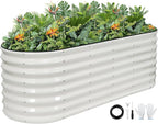 Galvanized Raised Garden Bed Outdoor 24'' Deep | Oval Metal Garden Beds with Easy Assembly & Planter Box for Planting Deep Root Vegetables Fruits Flowers, 6x2x2ft White