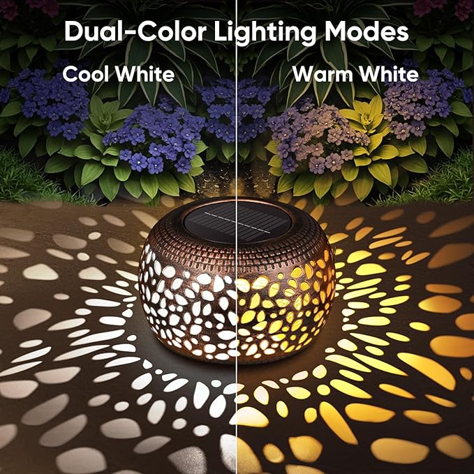 Solar Lanterns Outdoor Waterproof Decor: 2 Pack Red Copper Hollow Out Retro Metal Solar Lights - Unique Gardening Gifts for Women Mom - Outside Patio Porch Yard Tabletop Decorations 2 Lighting Modes