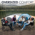 Oversized Camping Chair for Adults - Heavy Duty Outdoor Padded Large Lawn Camp Chair with Cup Holder Cooler Pockets for Sports Beach Fishing Garden Portable Supports 500lbs, Black/Grey 2 Pack