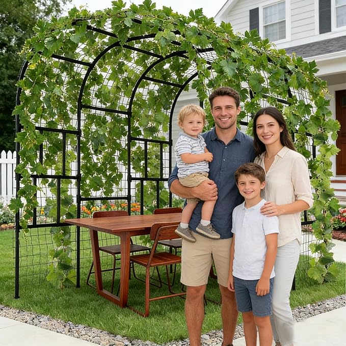 DoCred Garden Arch Trellis for Climbing Plants, 87 Inch Large Garden Trellises Outdoor Metal Plants Support Archway Arbor Tunnel for Vegetables Plant Cucumber Trellis Decoration, Black