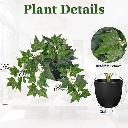 17.7" Artificial Plants Indoor Home Decor, Fake Potted Silk Plants for Shelves, Desks, Living Room, Home & Office Decor, Small Artificial Ivy Vine Plant in Pot, Faux Greenery Tropical Plant, Green