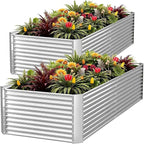 FRIZIONE 2pcs Tall 8x3x1.5ft Galvanized Raised Garden Bed Outdoor,Steel Garden Bed for Vegetables,Above Ground Garden Box for Flower,Metal Raised Beds for Gardening