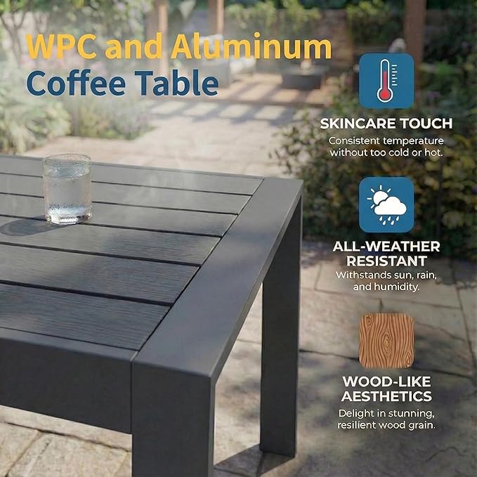 Solaste Aluminum Patio Furniture Set for All Weather, Oversized Outdoor Furniture Set with 27.5" Deep Seating and 3.2" Wide Armrest, Outdoor Patio Conversation Sets with 5" Cushion,Black and Grey