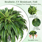 MARTINE MALL 2Pcs 48'' Fake Ferns Look Real Artificial Ferns for Outdoors, 88 Branches Large Faux Boston Fern for Outdoor Planter Realistic UV Resistant Hanging Artificial Fake Plants for Porch Patio