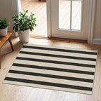 Outdoor Rug in Black and White Stripes, 2 x 3 ft Polyester