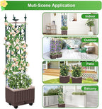 Raised Garden Bed Planter Boxes with Trellis,61.4" Self-Watering Trellis with Planter Box for Climbing Plants Flowers Vegetables with Wheels,Use for Indoor Outdoor
