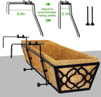 Y&M 24-Inch Window Planter Box 2Pcs Iron Deck Railing With Coco Liner, Metal Horse Troughs for Outdoor Balcony Rail Fence Porch Patio
