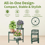 Plant Stand Indoor Outdoor, 3 Tier Corner Metal Flower Display Holder Shelf, Folding Tall Plant Rack for House Patio Balcony Porch Garden Living Room, Heavy Duty Anti-Rust Wrought Iron - GreenFlower