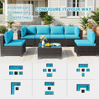 LEVELEVE 7 Pieces Outdoor Patio Furniture Sets,Rattan Conversation Sectional Set,Manual Weaving Wicker Patio Sofa with Tea Table