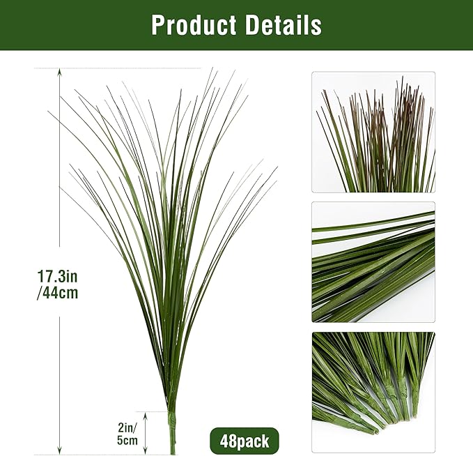 Artificial Plants Greenery 48 Pack Wheat Grass Stems 17.3 Inch Green