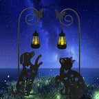 Solar Dog and Cat Lantern Garden Stakes - Outdoor Decorative Solar Lights for Yard, Patio, Pathway - Weatherproof Metal Pet Stake with Auto Night Lighting