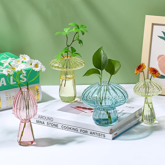 Terrarium Propagation Station Set of 6, Mushroom Glass Vases