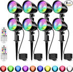 MEIKEE 15W RGB Landscape Spot Lights Outdoor, RGBW Color Changing Landscape Lighting with Remote Control, IP66 Pathway Lights for Christmas Halloween Party Festival Decoration (8 Pack)