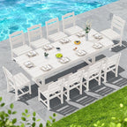 SERWALL Outdoor Dining Chairs Set of 4, All-Weather HDPE Patio Chair with 19.7" Widened Seat, for Backyard, Garden, White