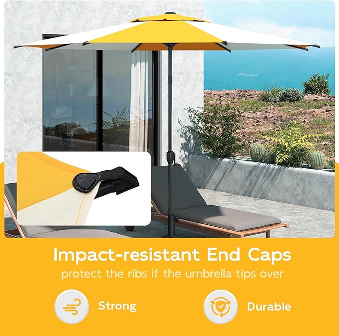 Abba Patio 9FT Lyon Outdoor Patio Umbrella Outdoor Table Umbrella with Crank Market Umbrella 8 Sturdy Ribs UV Protection Waterproof and Push Button Tilt for Garden Deck Backyard Pool,Yellow & Cream