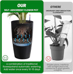 GarveeLife Set of 2 Tall Planters for Outdoor Plants, 22 in Large Planters for Outdoor Indoor Plants with Water Level Monitor ＆ Inner Bucket, Automatic Watering, for Porch, Patio, Backyard, Black