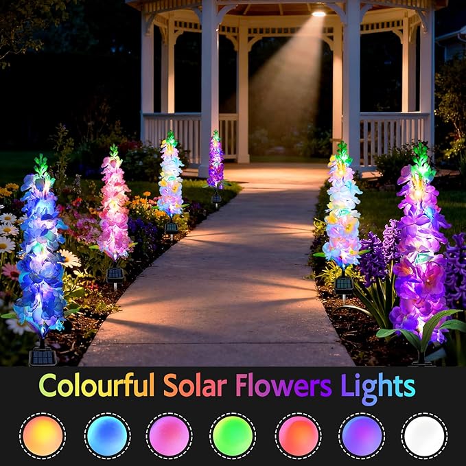 Solar Garden Lights, Solar Delphinium Flowers Lights 8 Pack 160 LEDs, Waterproof Outdoor Light Two Lighting Modes for Wedding Party Garden Yard Patio Lawn Decor and Gift for Mother