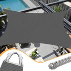 16' x 20' Sun Shade Sail Dark Grey Curved Commercial Outdoor Shade Cover with Steel Wire Edges Rectangle Heavy Duty Permeable 185GSM Backyard Shade Cloth for Patio Garden
