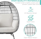 Best Choice Products Wicker Egg Chair, Oversized Indoor Outdoor Lounger for Patio, Backyard, Living Room w/ 4 Cushions, Steel Frame, 440lb Capacity - Gray/White Sand