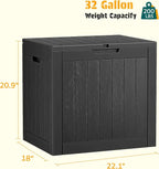 Deck Box 32 Gallon Lockable Resin Outdoor Storage Bin, Striped Black
