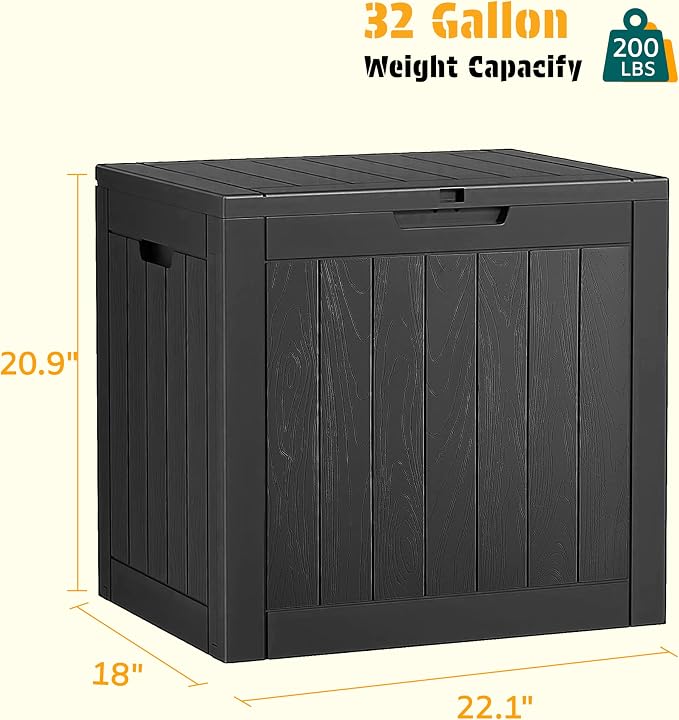 Deck Box 32 Gallon Lockable Resin Outdoor Storage Bin, Striped Black