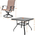 NUU GARDEN Outdoor Patio Dining Set, 4 Swivel Textilene Dining Chairs and 37" Square Dining Table with 1.57'' Umbrella Hole, Powder Coated Iron Frame, for Patio, Garden, Backyard, Black and Brown