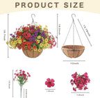 Senjie 12 Bundles Artificial Hanging Flowers with Basket for Outdoor Decor, UV Resistant Faux Flowers Fake Hanging Planter for Porch Patio Balcony