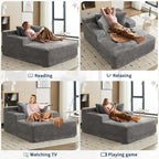 Garvee 50" Oversized Chaise Lounge Indoor Boneless Couch with 3 Pillows Corduroy Sofa Bed, Comfy Sleeper Chair for Living Room Bedroom Reading Chair No Assembly Required, Grey