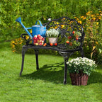VINGLI 38.5" Patio Park Garden Outdoor Metal Rose Bench, 2-Person Cast Iron Cast Aluminium Frame Antique Finish Chair,Accented Lawn Front Porch Path Yard Decor Deck Furniture (Black, Rose)