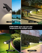 RGB Christmas Solar Spot Lights Outdoor, 12 RGB Color Modes Landscape Light Waterproof IP67 with Remote Control, 2-in-1 Color Changing RGB/Cool/Warm White for Yard Garden Christmas 4 Pack