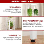 IBUYKE 67 Inch Tall Plant Stand Indoor Outdoor, 3 Tier Metal Hanging Plant Shelf for Multiple Plant, Heavy Duty Plant Holder Flower Stand for Living Room Patio Balcony Garden, White TMJ076W