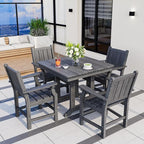 Pamapic 5 PCS Outdoor Dining Set, Spacious HDPE Outdoor Table and Chairs, Wood Grain Patio Furniture Sets with Elegant Armrest, All-Weather Patio Dining Table with Umbrella Hole, Gray