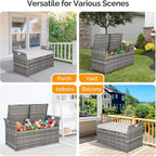 VINGLI 40 Gallon Outdoor Storage Bench with Cushion, Rattan Storage Box, Patio Wicker Deck Box with Seat for Garden | Balcony | Porch | Pool | Yard (Grey Frame + Light Grey Cushion)
