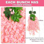 Artificial Wisteria Vines Pink 75 Pack, Silk and Plastic Hanging Flowers