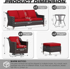 Joyside Wicker Patio Furniture Sets, 9 Pieces Upgraded Large Size Outdoor Furniture with 4 Swivel Rocking Patio Chairs, 3-Seat Sofa, Outdoor Ottoman, Thick Cushions, Wide Armrest, Red