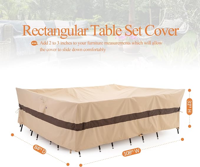 WJ-X3 Large Beige & Coffee Patio Furniture Cover, 108W x 84D x 31H Inches - Image 7