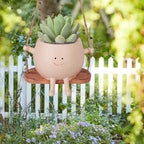 AFFLAT Smiley Face Flower Pot,Swinging Hanging Planter,Resin Smiley Face Hanging Pot,Cute Swinging Planter with Unique Design,Suitable for Indoor & Outdoor Decoration,an Ideal Gift for Festivals