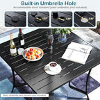 Tangkula 37" Metal Patio Dining Table for 4, Square Heavy Duty Outdoor Dining Table with Umbrella Hole, 4-Person Outside Dining Furniture for Porch, Garden, Balcony and Backyard