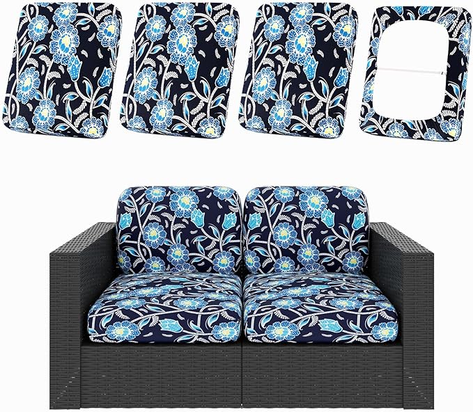 Patio Cushion Covers 4-Piece Set, Bluebell Stretch Fit Polyester Blend