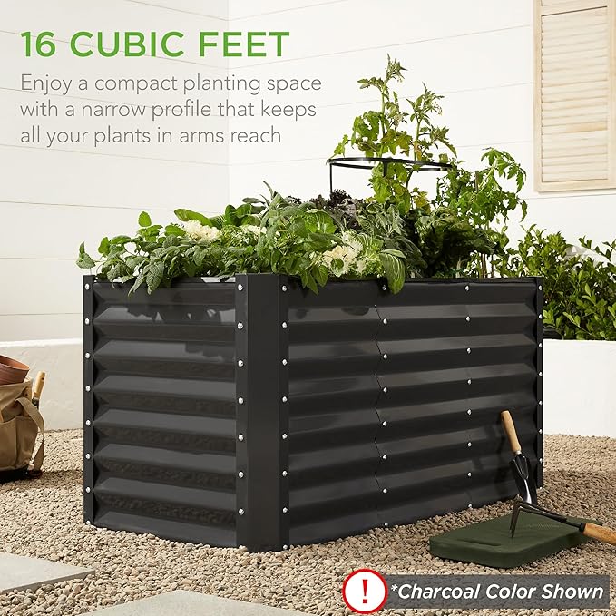 Best Choice Products 4x2x2ft Outdoor Metal Raised Garden Bed, Deep Root Box Planter for Vegetables, Flowers, Herbs, 119 Gallon Capacity, 100% Non Toxic Materials - Sage Green
