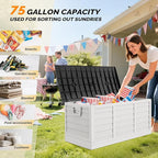 VINGLI 75 Gallon Collapsible Outdoor Storage Box, Simple-to-assemble Plastic Storage Containers with Lid, Patio Deck Box Furniture for Garden, Pool, Balcony, Yard (White)