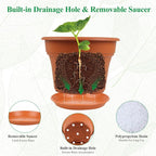 13 Inch Plastic-Flower-Pot-for-Indoor-Plants, 4 Pack Large Outdoor Planter Pot with Drainage Holes & Saucers, Resin Decorative Garden Pots Planters