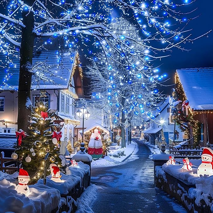 String Lights, 168 ft Blue and White LED Outdoor Lights with Remote