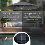 Best Choice Products 10ft Solar LED Offset Cantilever Hanging Market Patio Umbrella, Smooth 360° Rotation, 8 Sturdy Ribs, Easy Adjustment - Gray