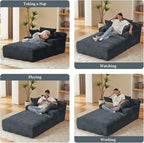 78.7" Chaise Lounge Chair Indoor, Oversized Boneless Couch Comfy Upholstered Sleeper Sofa Bed with 3 Pillows, Corduroy Cloud Reading Chair for Living Room No Assembly Required, Dark Grey